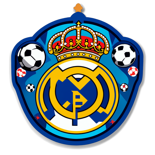 Stiker Logo Ikonik Real Madrid dengan Elemen Bola Sepak