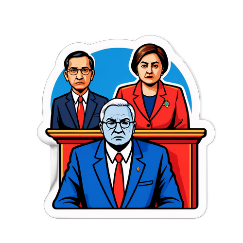 政府官僚の真剣な表情を描いたステッカー