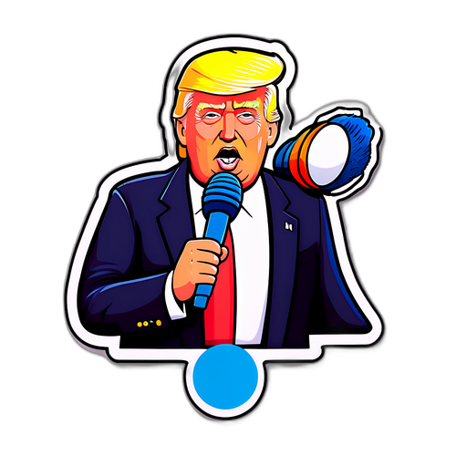 Cartoonisches Porträt von Donald Trump mit Mikrofon