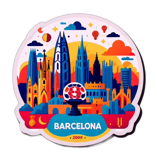 Minh họa vui nhộn về đường chân trời Barcelona