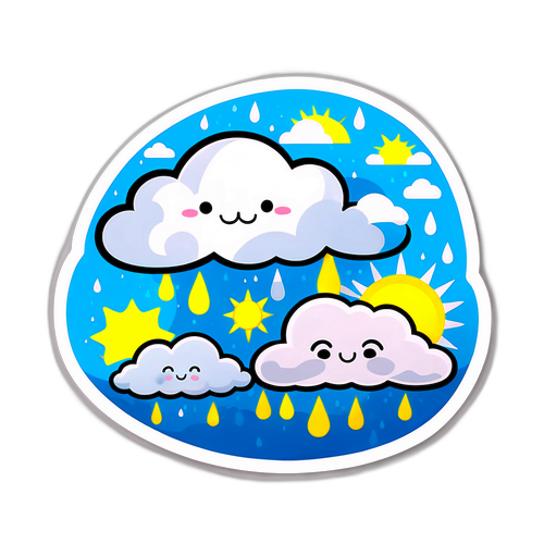 Masayahin na Sticker ng mga Ulap at Araw