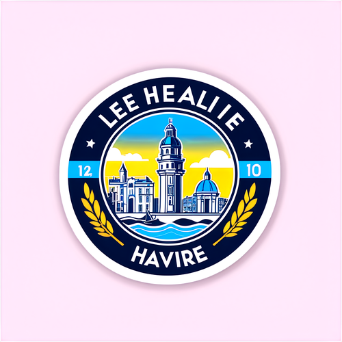 Sticker cu orizontul stilizat al Le Havre și portul iconic din Marsilia
