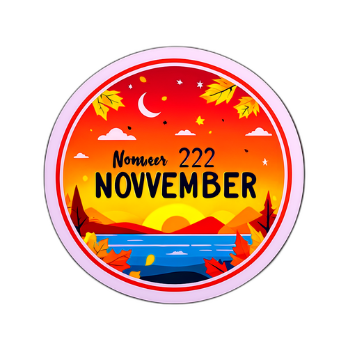 Креативная наклейка с датой «22 ноября» в осенней тематике