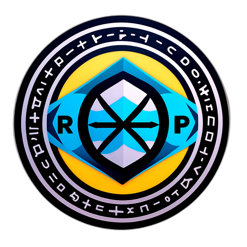 Autocollant XRP en forme de pièce avec des éléments de blockchain