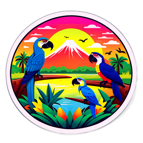Sticker Pantanal com Jacarés e Araras