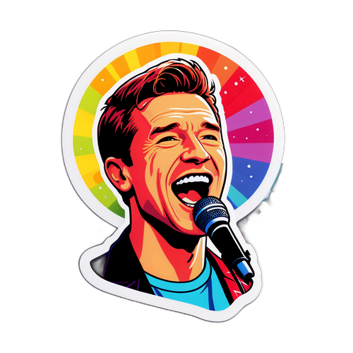 Sticker van Ozark Henry die zingt op een podium met kleurrijke lichten