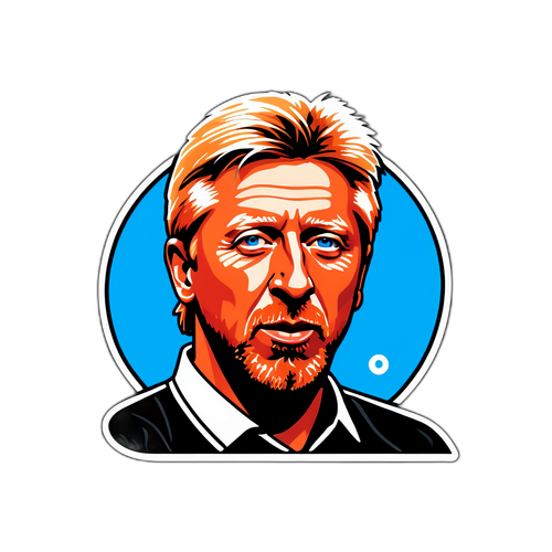 Nálepka s ikonickou tváří Borise Beckera na tenisovém kurtu