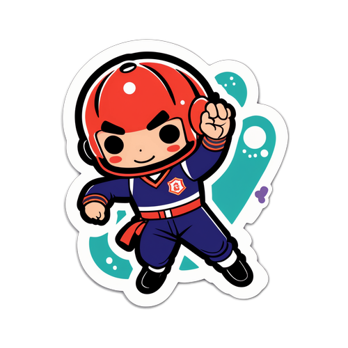 大関智弘のユニフォームを着たキャラクターがボールを投げるモチーフ