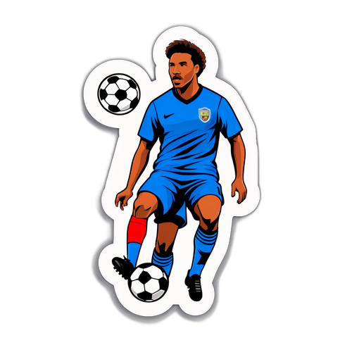 상징적인 축구 기술을 선보이는 선수 일러스트 스티커