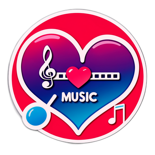 Sticker với biểu tượng trái tim và chữ "Yêu Âm Nhạc"
