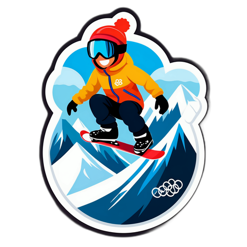 Gøyal snowboarding klistremerke med karakter