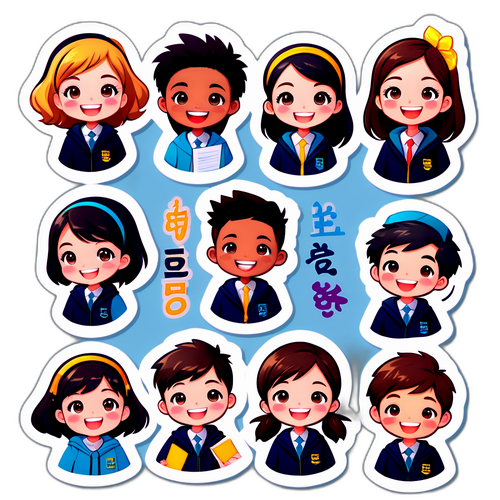 2025 대학 입시 기념 사진을 찍는 학생들의 행복한 표정 스티커