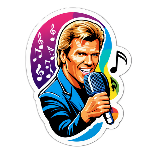 Kleurrijke sticker van Dieter Bohlen met microfoon