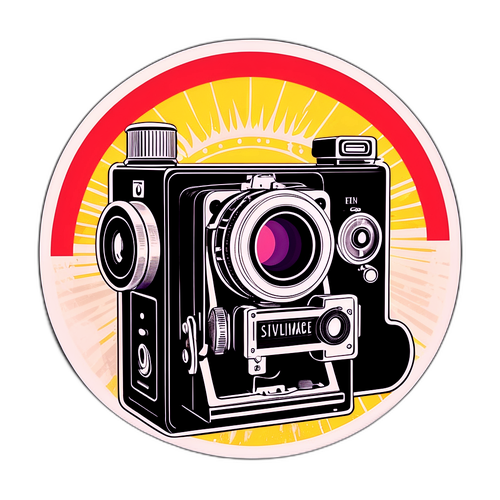 Retro kamera og filmrull klistremerke