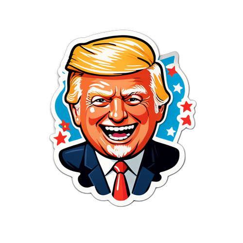 Дизайн стікера з веселим стилізованим зображенням Трампа