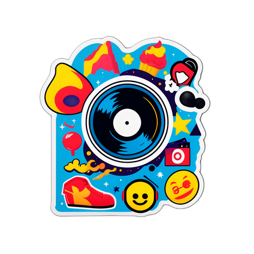 Conception minimaliste d'un autocollant alliant images de la culture pop