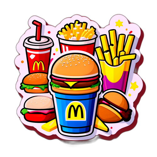 Fröhliches McDonald's Logo mit typischen Speisen