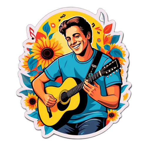 Retro nálepka Perryho Bamonteho hrajícího na kytaru