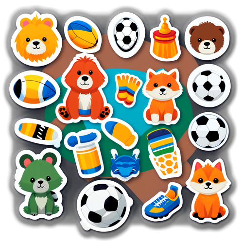 Set Stiker Hewan Lucu dengan Aksesori Sepak Bola