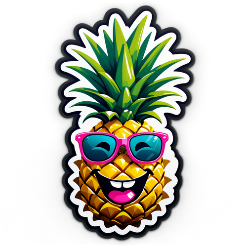 Tropical Pineapple with Sunglasses and Smile