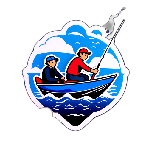 カラツボートレースと釣り竿のユニークなステッカー