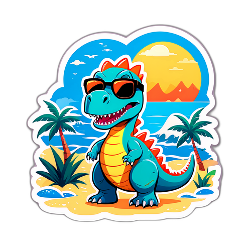 Stiker Dinosaurus Pantai yang Ceria