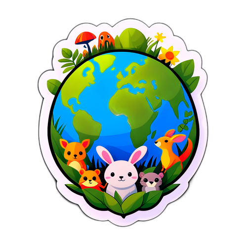 和谐生态地球卡通贴纸