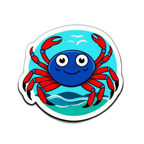 Stiker Merayakan Kehidupan Laut dengan Karakter Kepiting Ceria