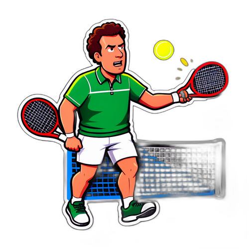 Autocollant humoristique de Ben Shelton luttant avec un énorme filet de tennis