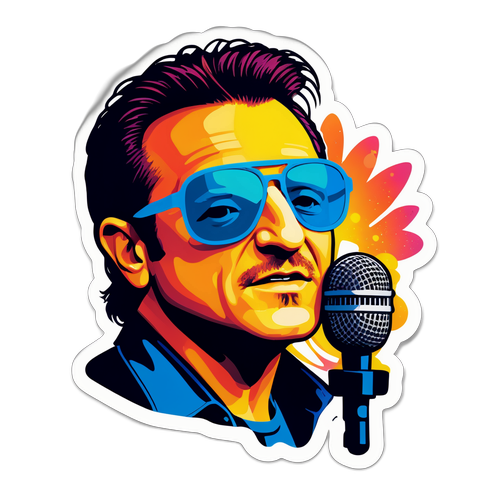Retro-stijl sticker van Bono's iconische zonnebril en microfoon
