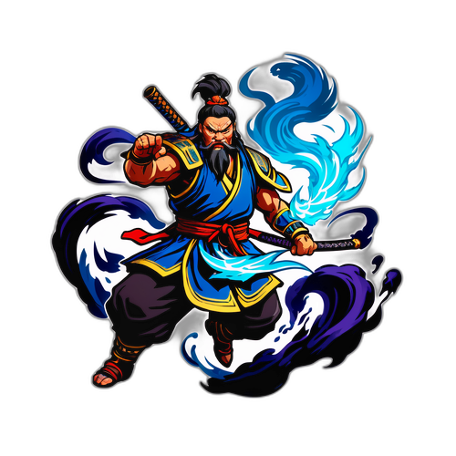 Наклейка с персонажем игры Black Myth: Zhong Kui в боевой сцене