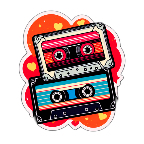 Stiker Nostalgia Kaset Retro dan Rekod Vinyl