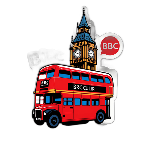 Sticker met het BBC-logo en elementen van de Britse cultuur