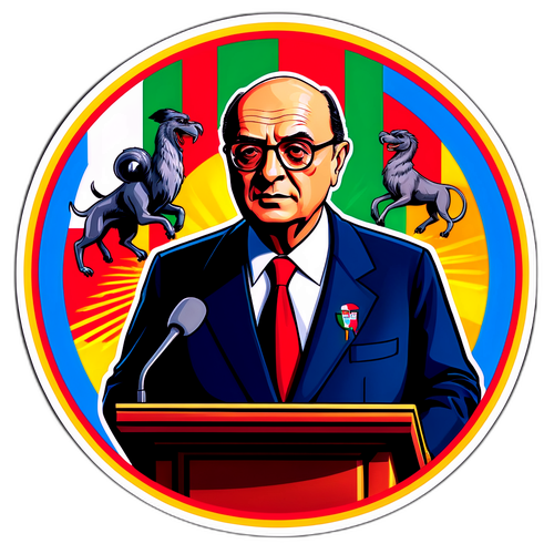 Illustrazione di Bettino Craxi al podio