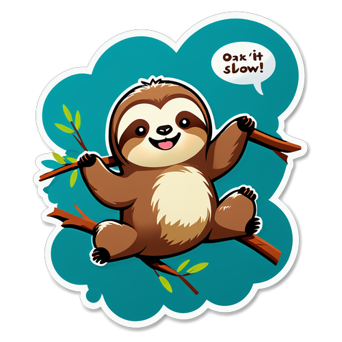 Adorable Sloth on Branch Saying 'Take it Slow'