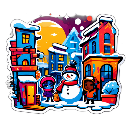 Scène urbaine avec graffitis et personnages frappants pour 'chutes de neige'
