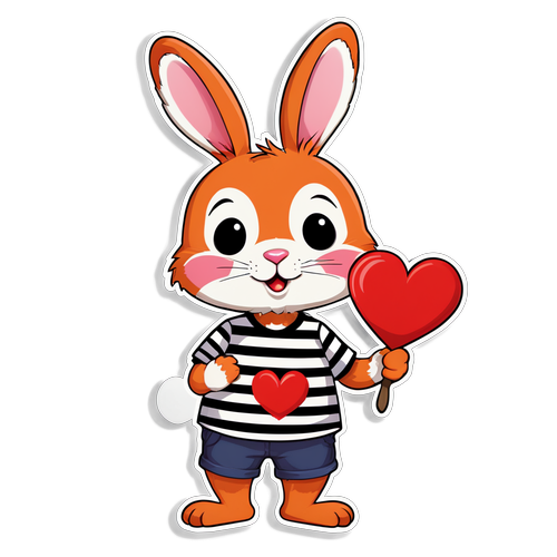可爱兔子抱心形图案贴纸