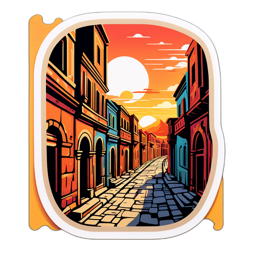 Стікер з зображеннями стародавніх вулиць Ананйиву на фоні заходу сонця