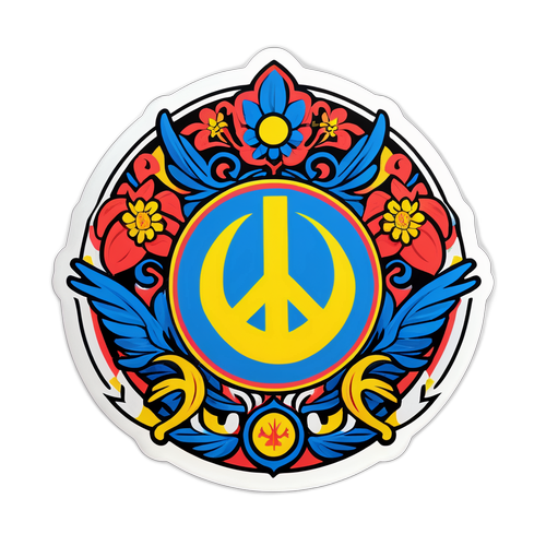 Ein künstlerischer Aufkleber, der die Spannungen zwischen der Ukraine und Russland darstellt