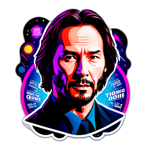 Autocollant futuriste de Keanu Reeves avec citations emblématiques