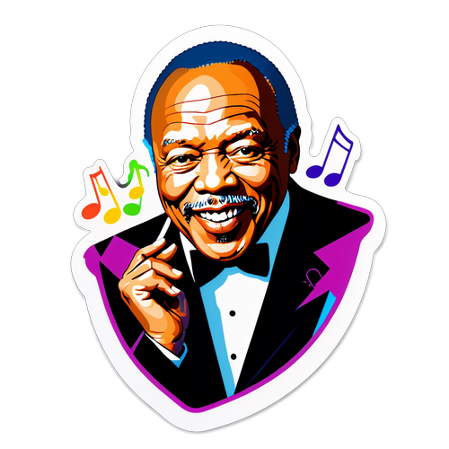 Quincy Jones: Sticker Artistic Revoluționar cu Note Muzicale și Culori Vibrante!