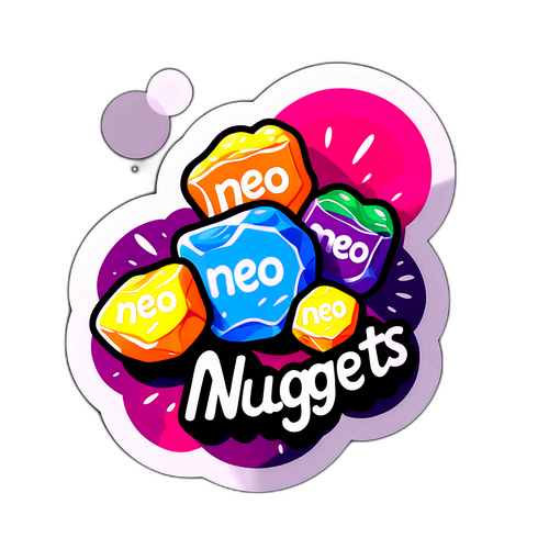Illustriertes Design von bunten Nuggets mit dem Schriftzug 'Neo Nuggets'