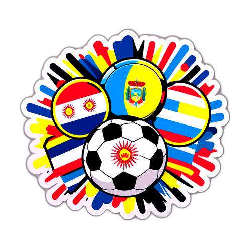 Vibrant Sticker ng Pagsasama ng Bandila ng Ecuador at Argentina na may Soccer Ball