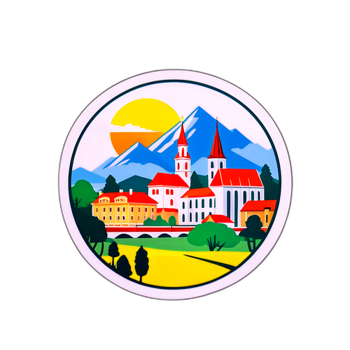 A Titográd város hangulatát megidéző nosztalgikus matrica