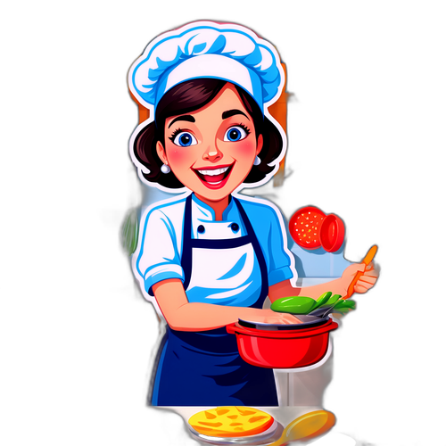 Een kleurrijke cartoon van Jean Blaute die kookt