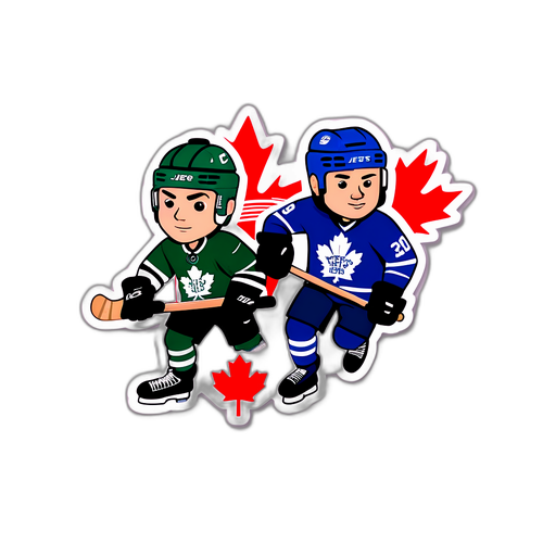 Playful Hockey Showdown: Jets vs. Maple Leafs Sticker