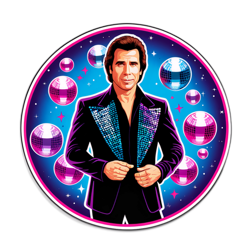 John Travolta z kulami dyskowymi, przywołujący nostalgię za latami 80.