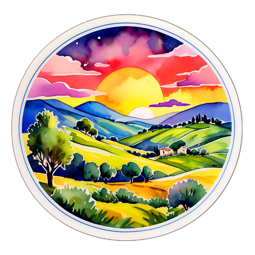 Bellissimo paesaggio acquerellato della campagna di Eboli