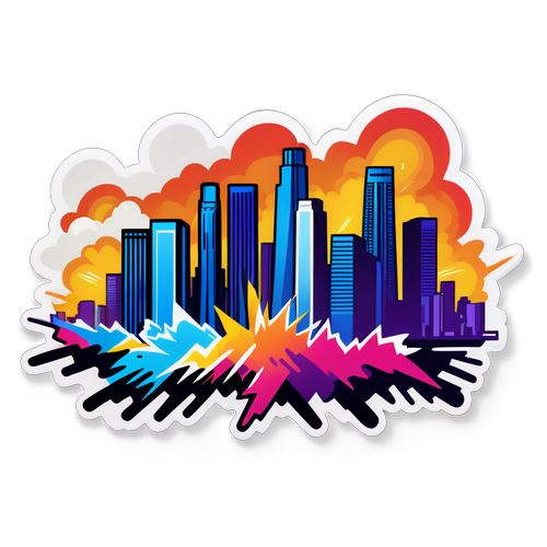 Shocking Los Angeles Skyline: The Intense Earthquake Sticker that Rocks Your World!