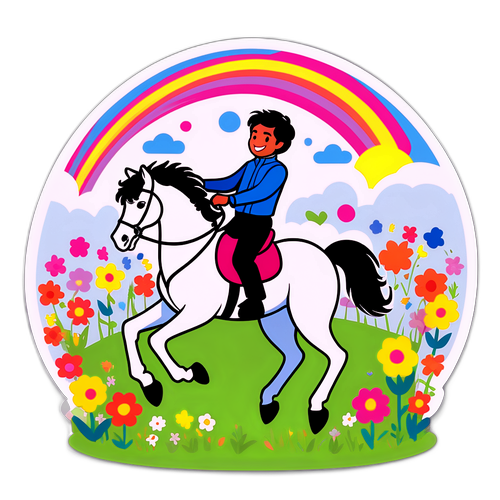 Stiker Lucu Equi Fernández Menari dengan Kuda di Padang Bunga